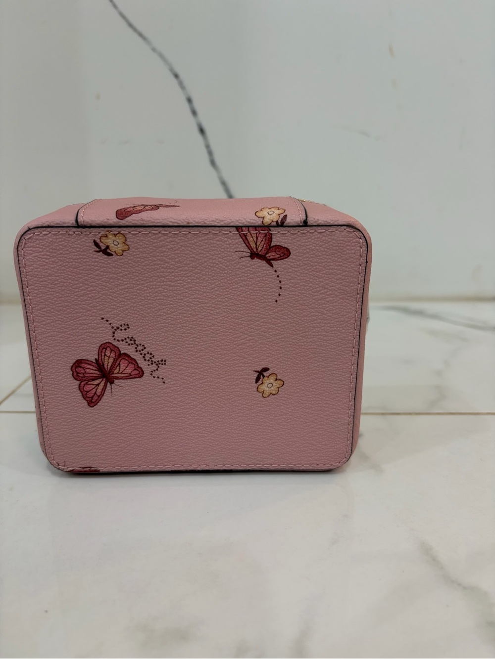 Pink Butterfly Print Coach Jewelry Case - Picture 3 of 6